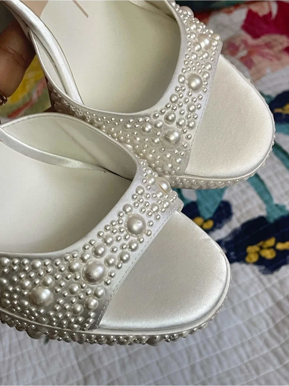 Dolce Vita Pandro Pearl-Embellished Platform Heel in Ivory